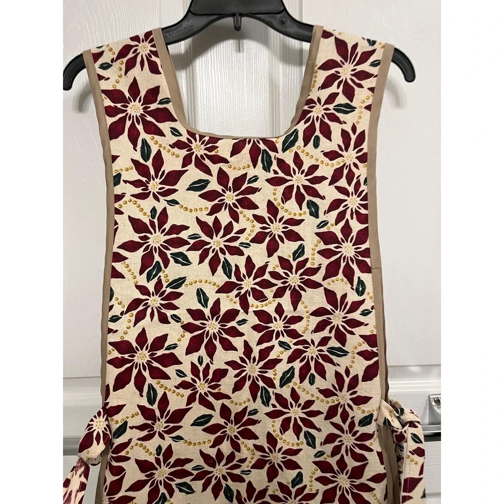 Handcrafted Poinsettia Kitchen Apron: Side Tie, XS-XL Ladies Size